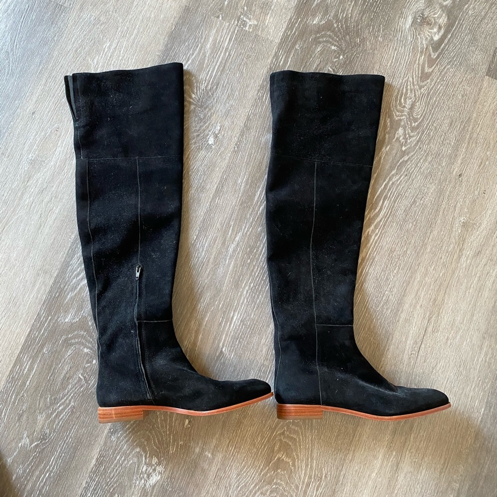 Loefller Randal Black suede over knee flat…